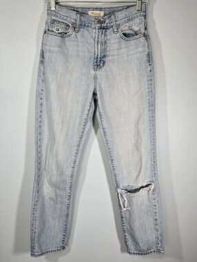 Madewell Perfect Vintage Jeans 26 Light Wash Distressed Mom Jeans Denim